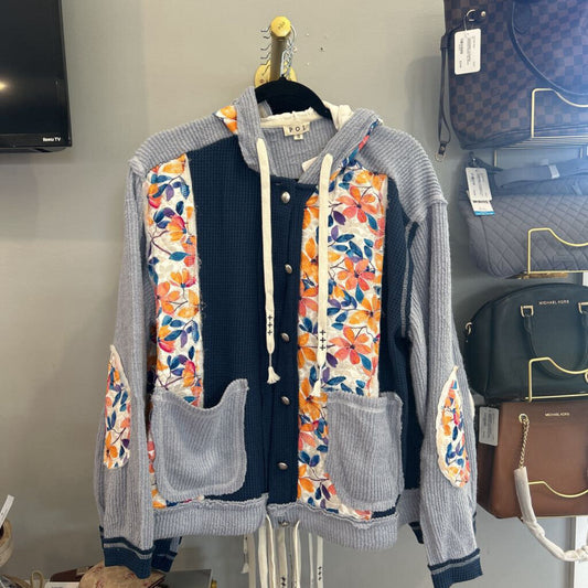 Long sleeve color block button up