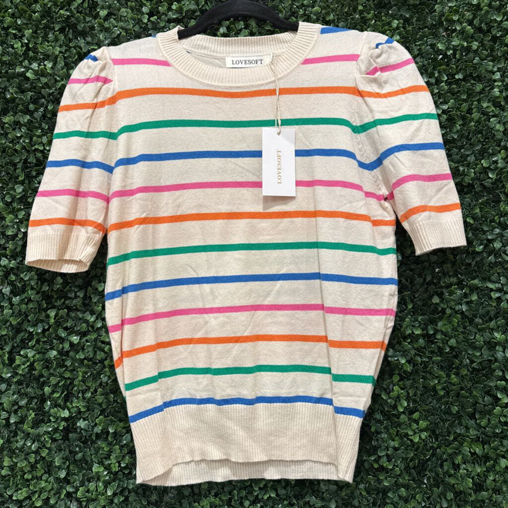 Short sleeve striped sweater