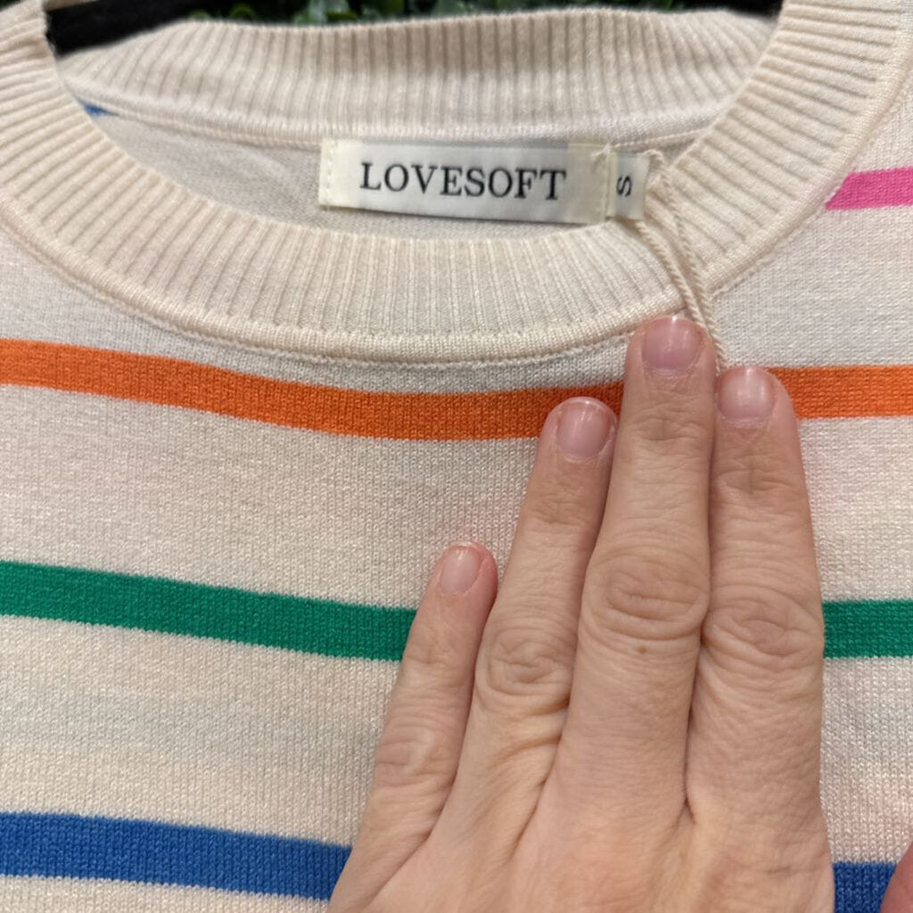 Short sleeve striped sweater