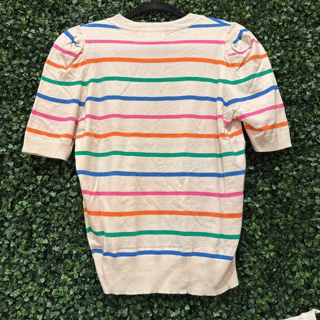 Short sleeve striped sweater