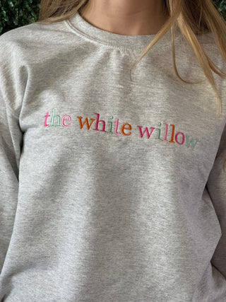 White Willow Embroidered Crewneck