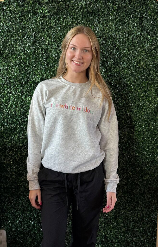 White Willow Embroidered Crewneck