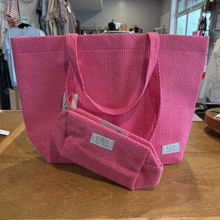 Textured terry tote w/ matching bag
