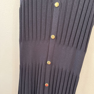 Sleeveless sweater dress w/ gold buttons