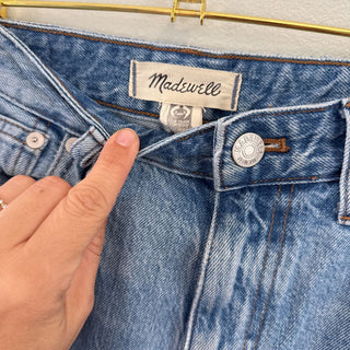 Raw hem jeans w/ distressing