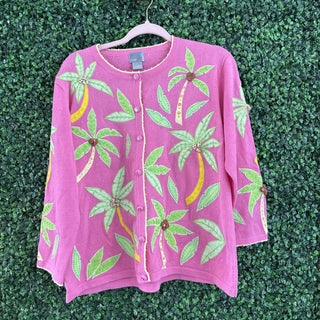 3/4 sleeve palm tree vintage sweater