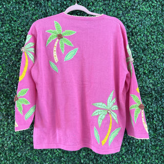 3/4 sleeve palm tree vintage sweater