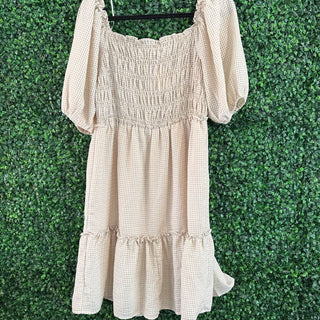 Smocked mid length gingham dress