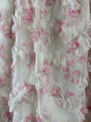 Floral ruffled midi skirt