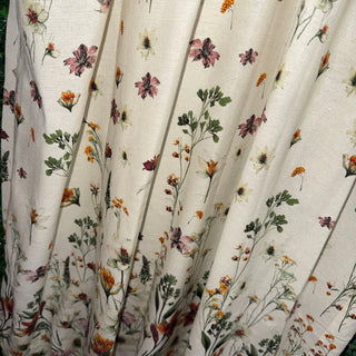 Plunge V neck floral puff sleeve linen blend dress