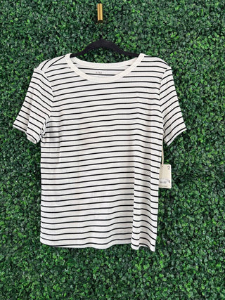 ana white and black ribbed striped top, front view