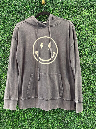 Easel black mineral wash smile hoodie, back view