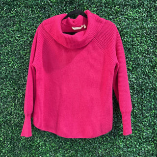 Soft Surroundings pink cowl neck sweater, front view