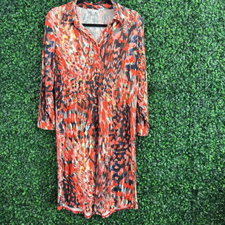Long sleeve patterned dress w/ collar