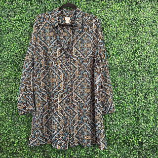 Long sleeve patterned sheer tunic length top
