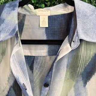 Long sleeve patterned sheer tunic length top