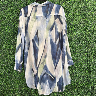 Long sleeve patterned sheer tunic length top