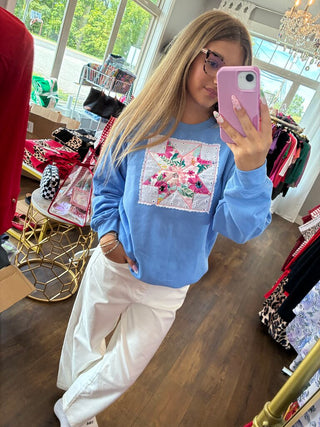 Floral Quilt Patchwork Embroidered Crewneck