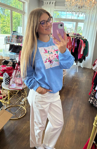 Floral Quilt Patchwork Embroidered Crewneck