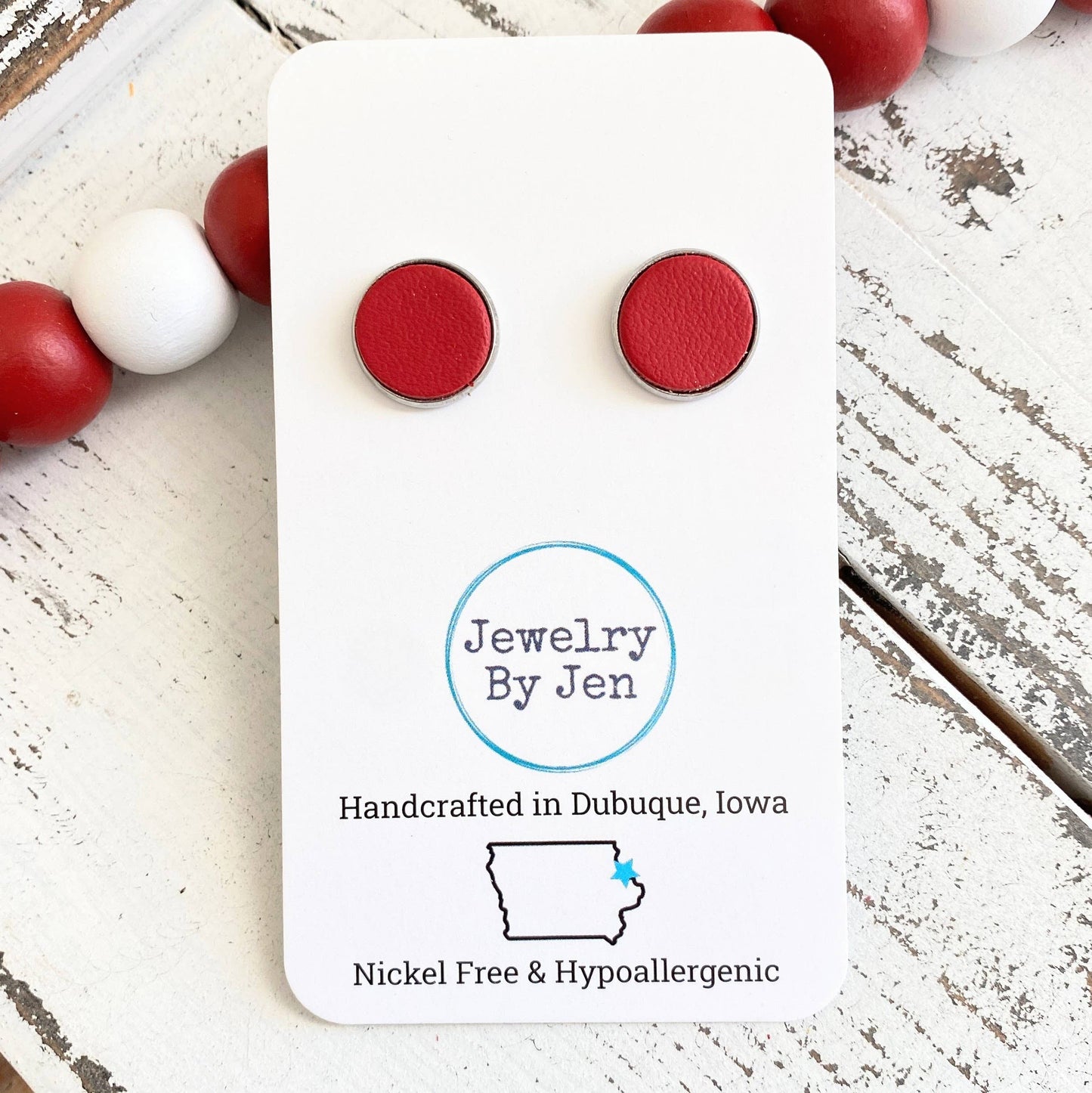 Jewelry By Jen - Stud Earrings: Fire Red