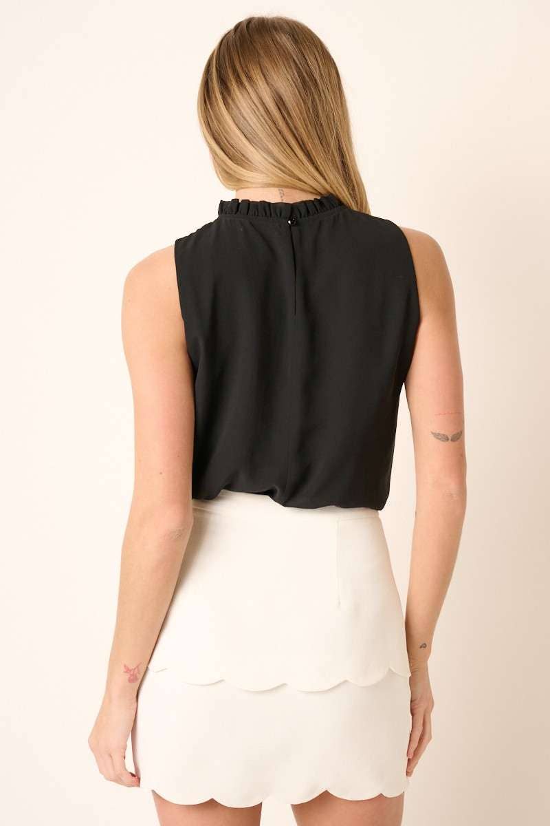 mittoshop - SOLID RUFFLE MOCK NECK SLEEVELESS BLOUSE