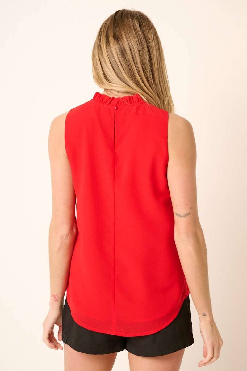 mittoshop - SOLID RUFFLE MOCK NECK SLEEVELESS BLOUSE