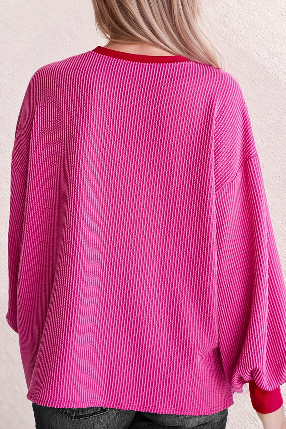 66DISCO - Crewneck Striped Corded Contrast Drop Shoulder Top (S-XL)
