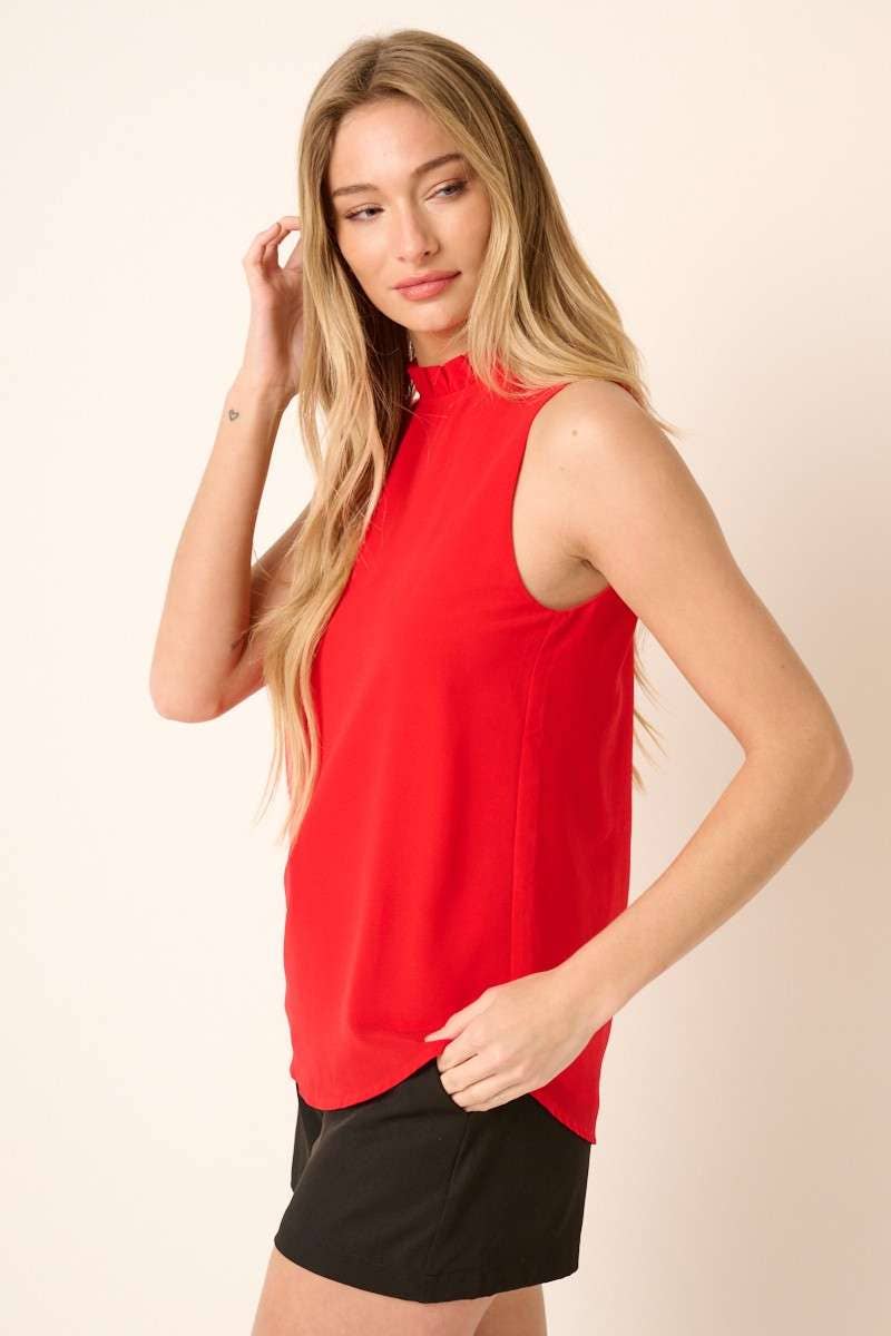 mittoshop - SOLID RUFFLE MOCK NECK SLEEVELESS BLOUSE