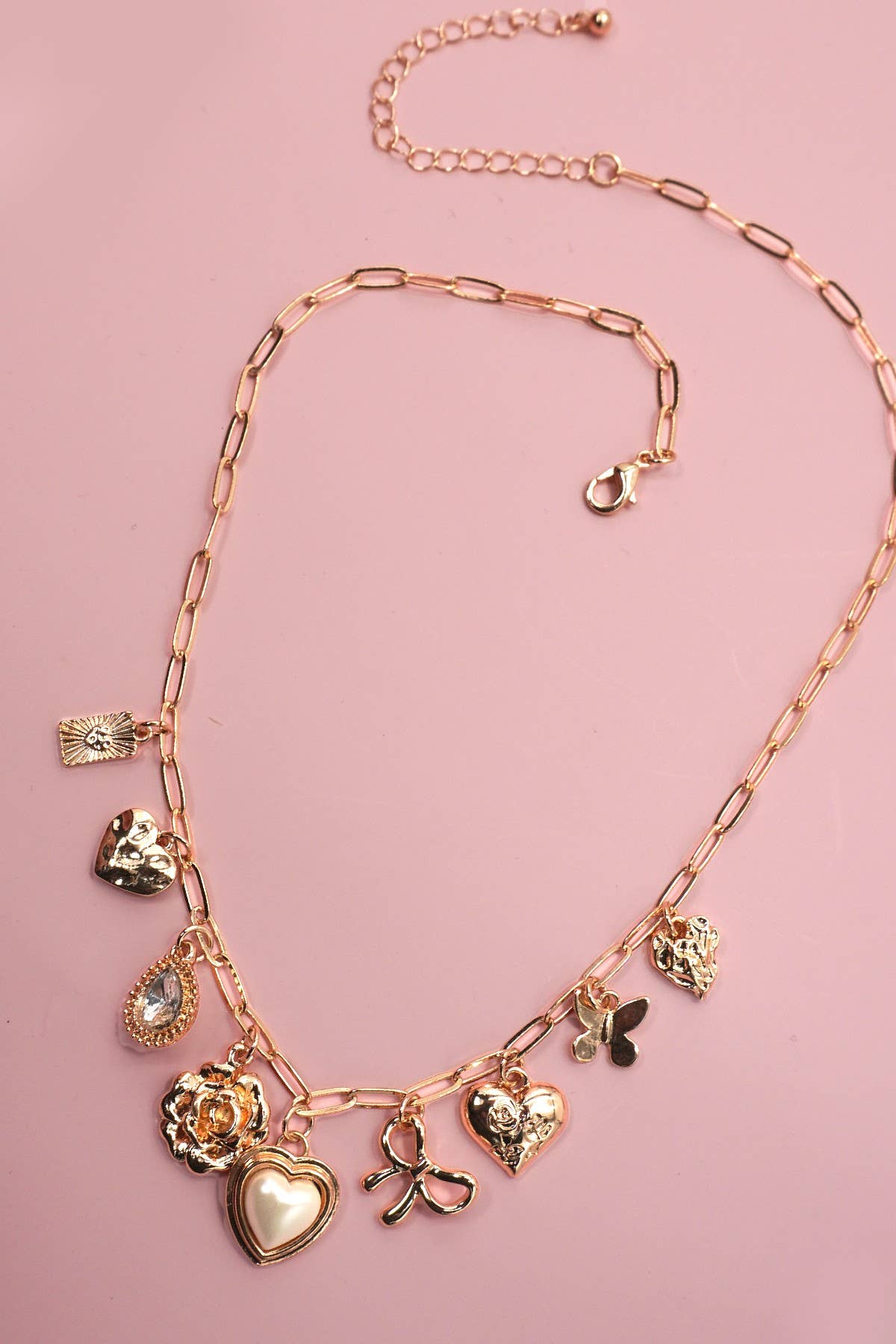 JOSSLYN by wall to wall - CHARM NECKLACE-BOW HEART RHINESTONE FLOWER | 80N91405