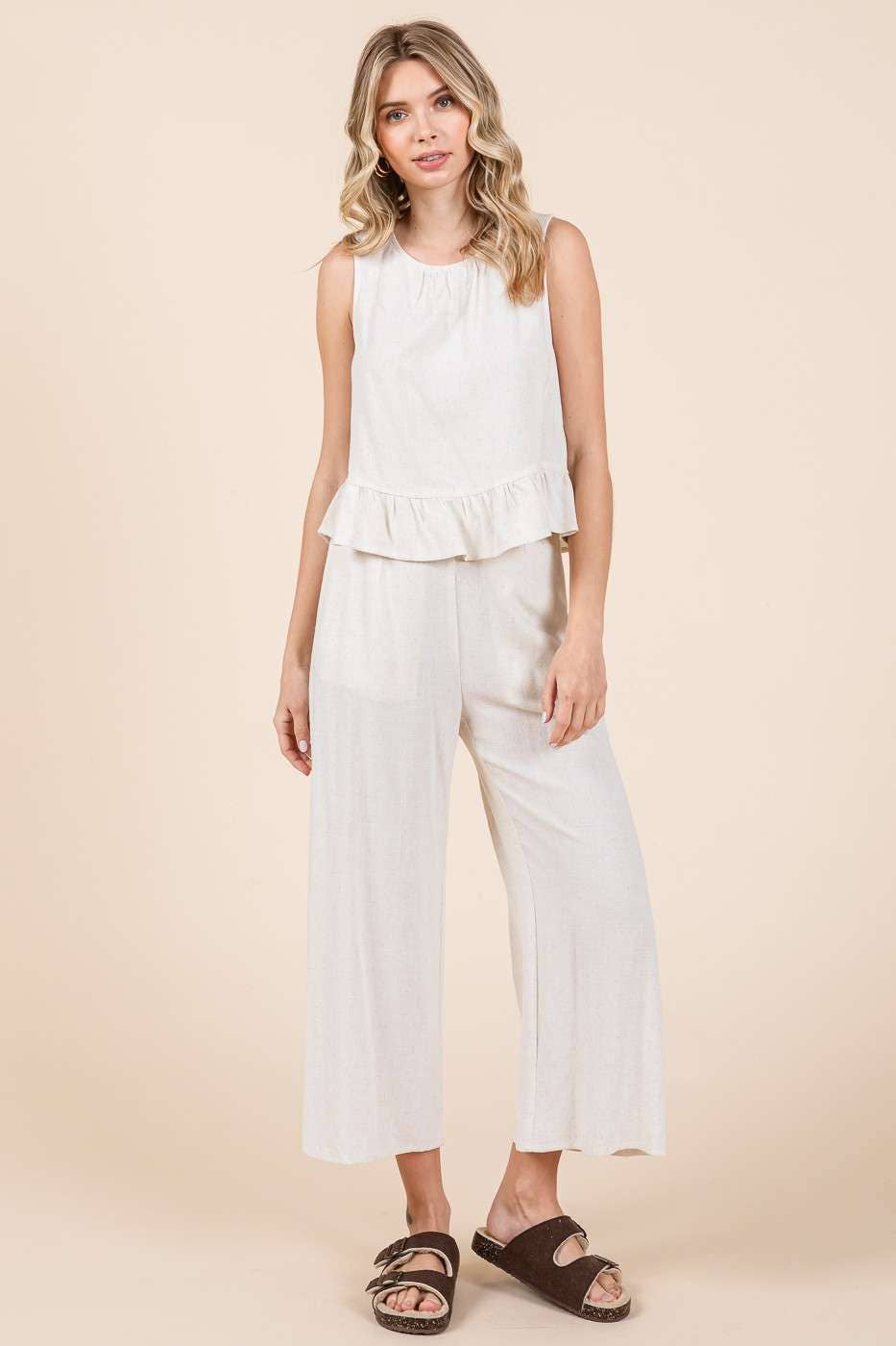 mittoshop - LINEN RUFFLE TANK TOP AND PANTS SET