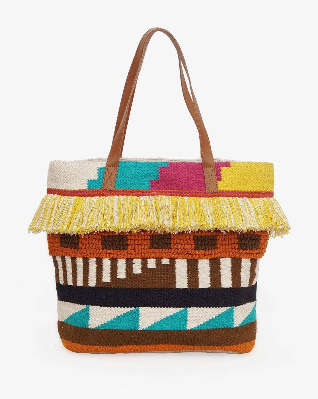 Chloe & Lex - Pitloom Weave Handcrafted Ekat Tote Bag with Fringes