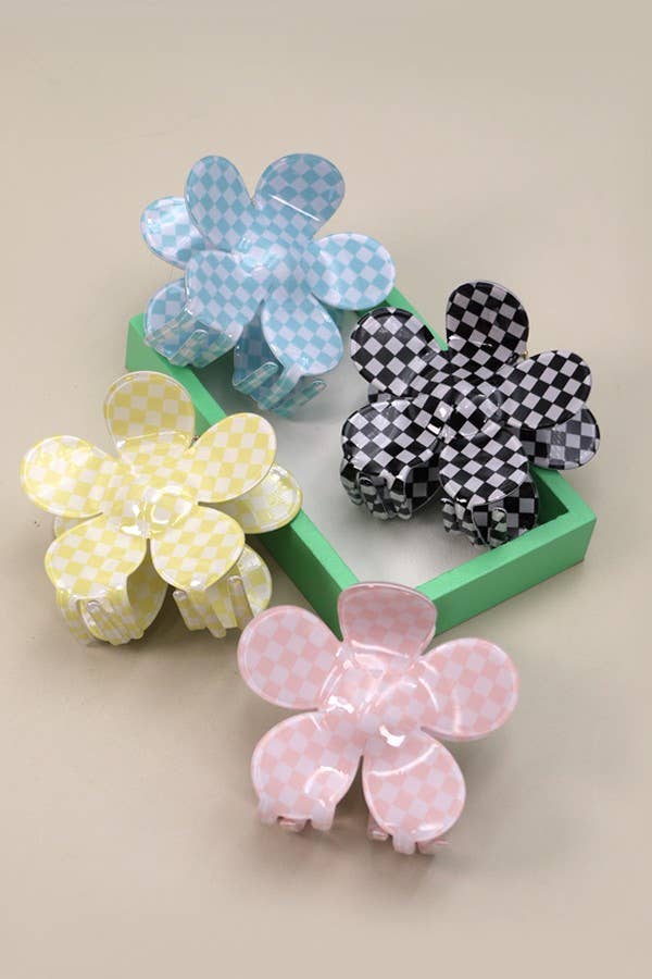 JOSSLYN by Wall to Wall - JUMBO CHECKER FLOWER HAIR CLAW CLIP | 40H644