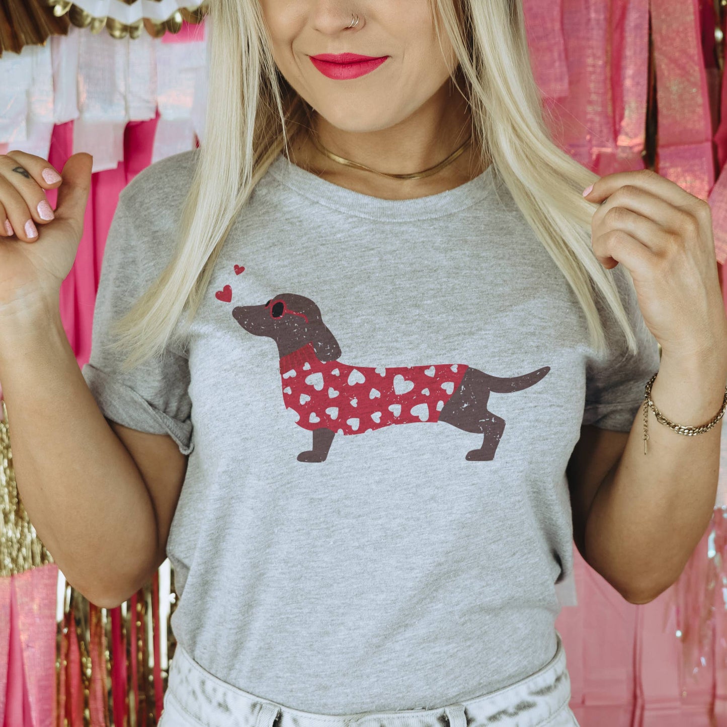 Par.tees by Party On! - Valentine Dog  T-Shirt Vday  Vintage Dachshund Tee