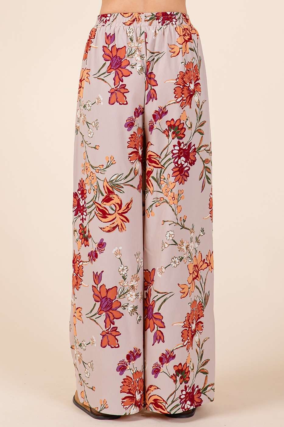 mittoshop - FLOWER PRINT ELASTIC WAIST MID RISE WIDE LEG PANTS