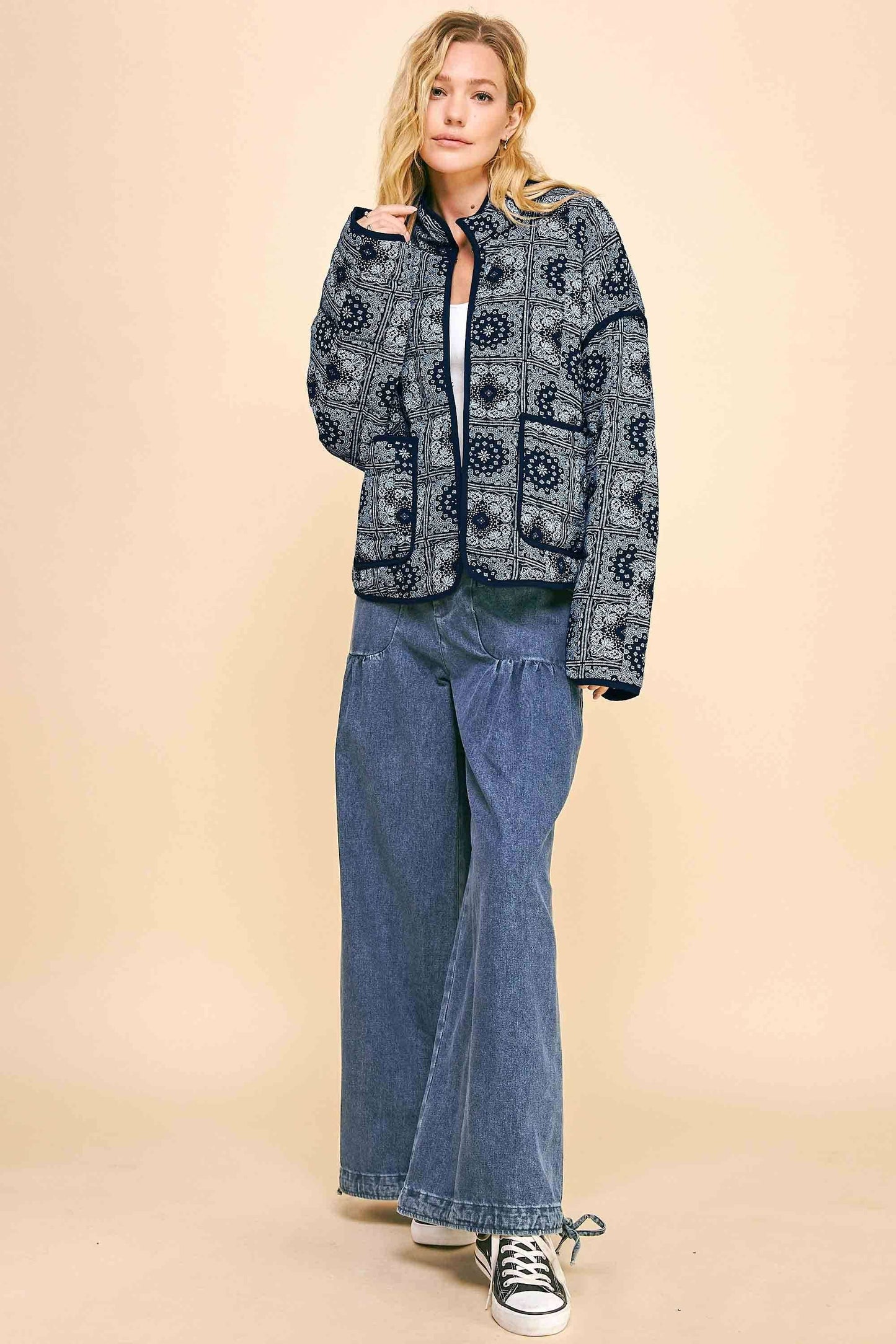 Davi & Dani - PLUS QUILTED BANDANA HIGH NECK LOOSE FIT JACKET