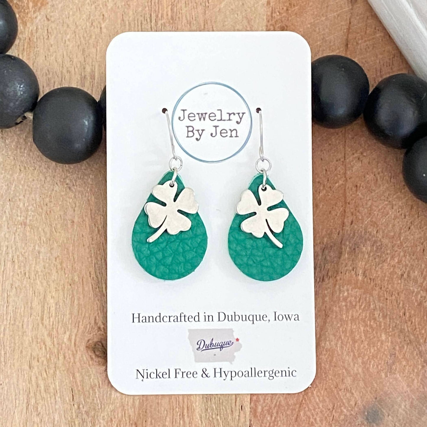Jewelry By Jen - Small Teardrop: Green w/Shamrock Charm