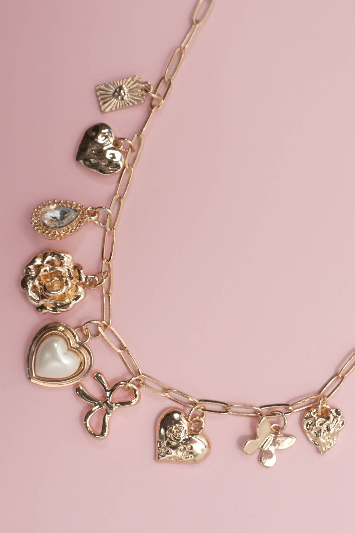 JOSSLYN by wall to wall - CHARM NECKLACE-BOW HEART RHINESTONE FLOWER | 80N91405