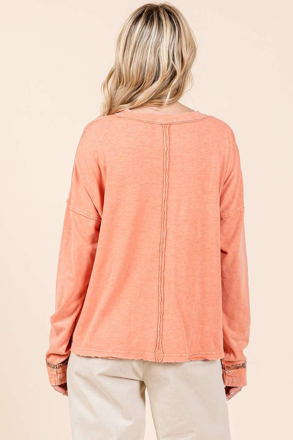 mittoshop - MINERAL WASH STAR PATCH LONG SLEEVE TOP