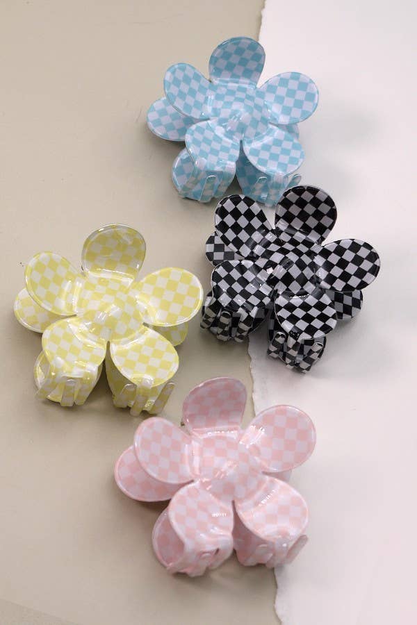 JOSSLYN by Wall to Wall - JUMBO CHECKER FLOWER HAIR CLAW CLIP | 40H644